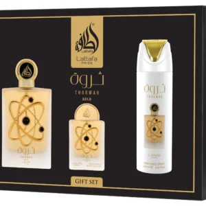 Lattafa Pride Tharwah Gold EDP 100ml 3 Piece Gift Set